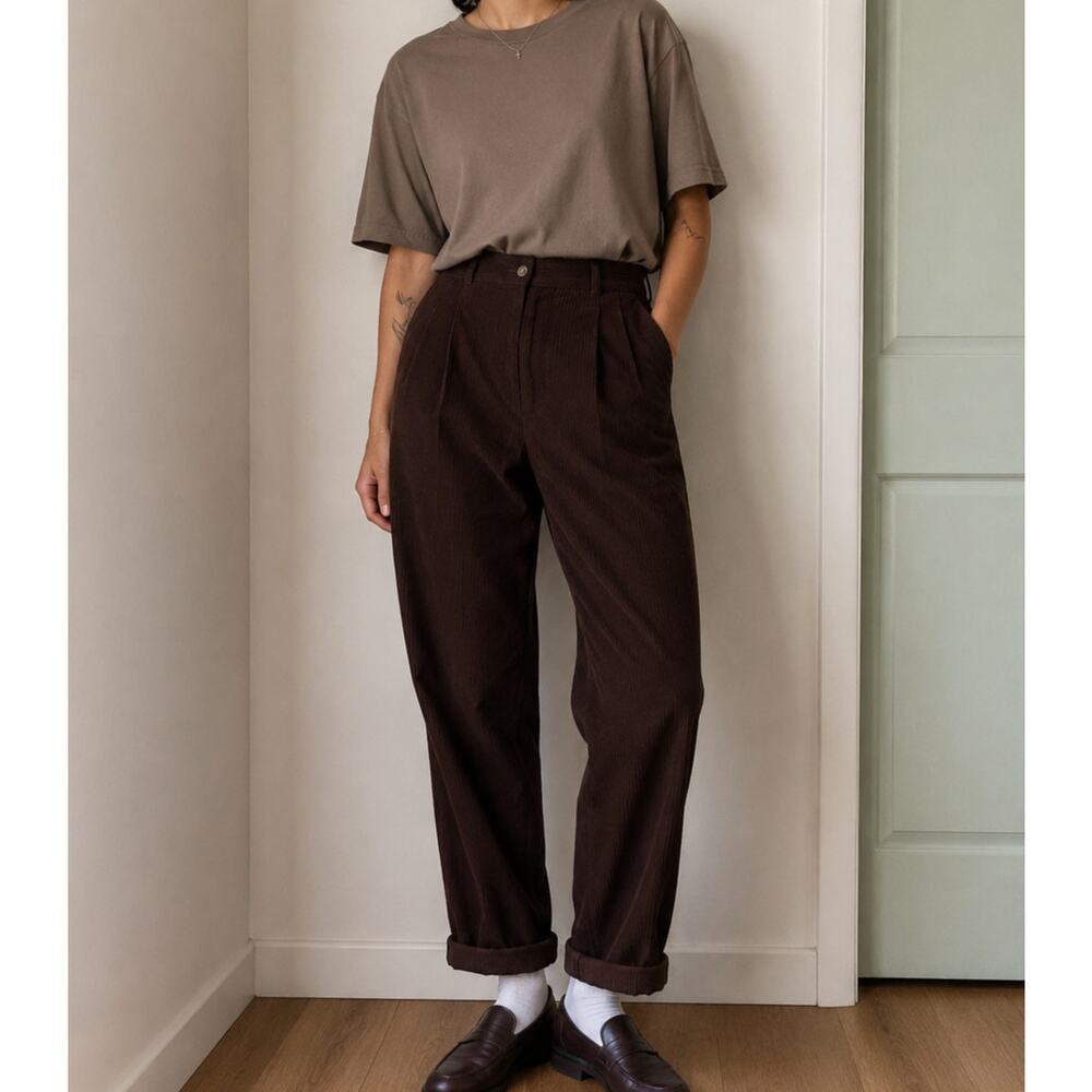 L.L. Bean Dark Brown Cropped High-Waist Pants 12 Tall